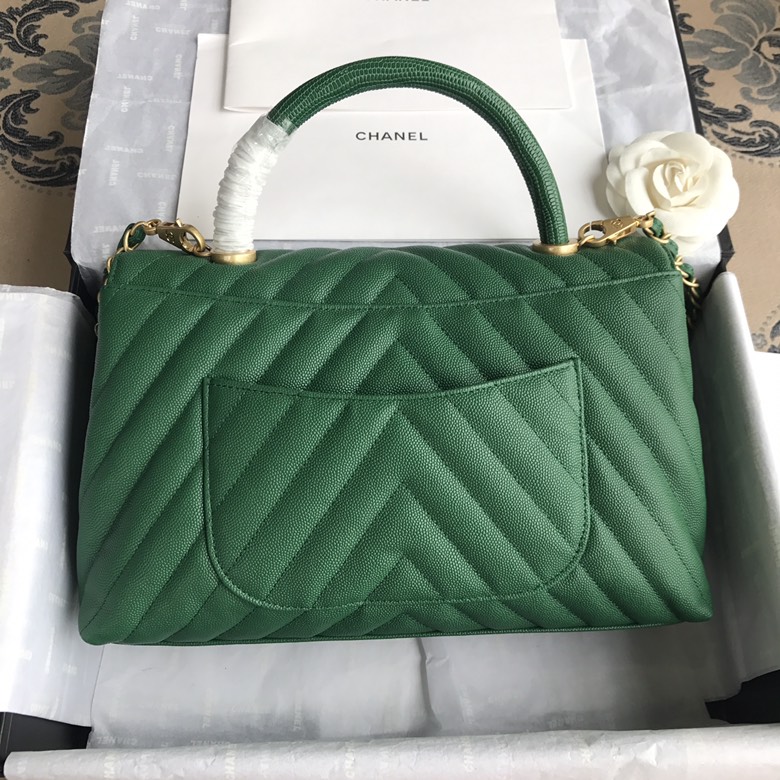 A92991, Flap Bag with Top Handle, CHANEL Handbags, Caviar, Grained Calfskin, Lizard & Gold-Tone Metal