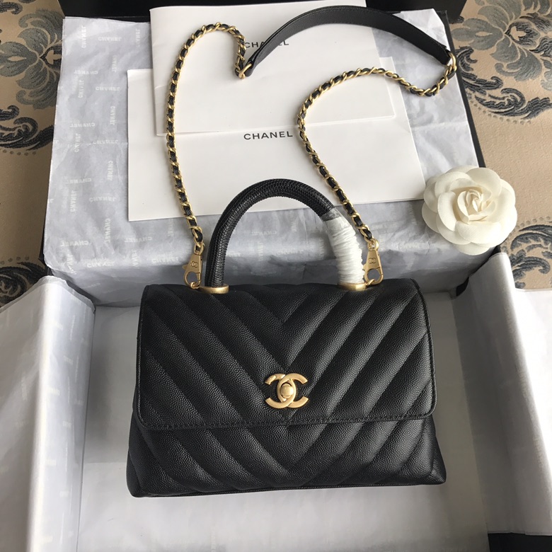 A92990, Small Flap Bag with Top Handle, CHANEL Handbags, Caviar, Grained Calfskin, Lizard & Gold-Tone Metal