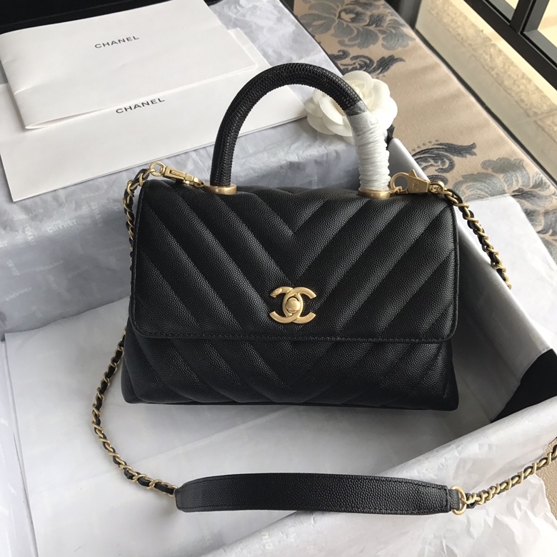 A92990, Small Flap Bag with Top Handle, CHANEL Handbags, Caviar, Grained Calfskin, Lizard & Gold-Tone Metal