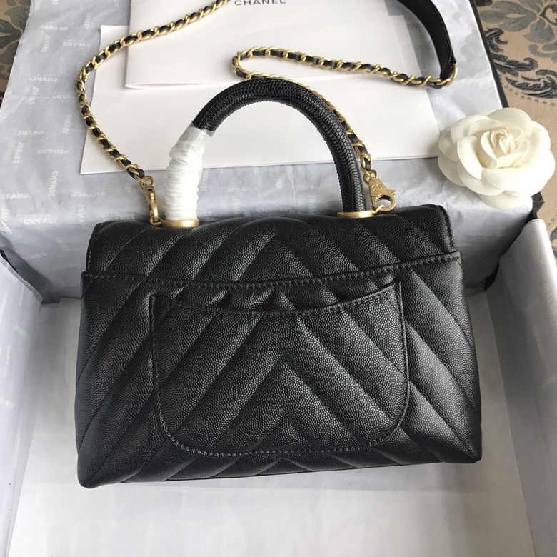 A92990, Small Flap Bag with Top Handle, CHANEL Handbags, Caviar, Grained Calfskin, Lizard & Gold-Tone Metal