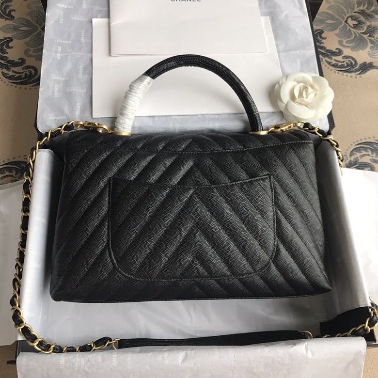 A92991, Flap Bag with Top Handle, CHANEL Handbags, Caviar, Grained Calfskin, Lizard & Gold-Tone Metal