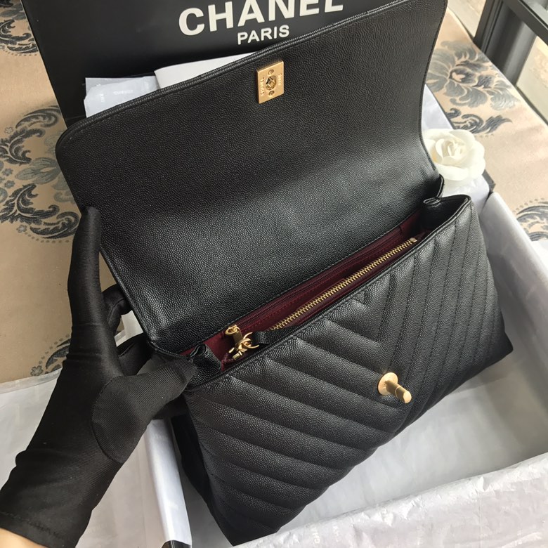 A92991, Flap Bag with Top Handle, CHANEL Handbags, Caviar, Grained Calfskin, Lizard & Gold-Tone Metal