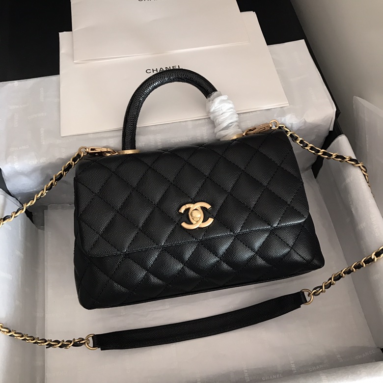 A92990, Small Flap Bag with Top Handle, CHANEL Handbags, Caviar, Grained Calfskin, Lizard & Gold-Tone Metal