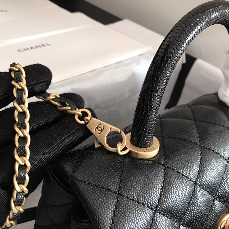 A92990, Small Flap Bag with Top Handle, CHANEL Handbags, Caviar, Grained Calfskin, Lizard & Gold-Tone Metal