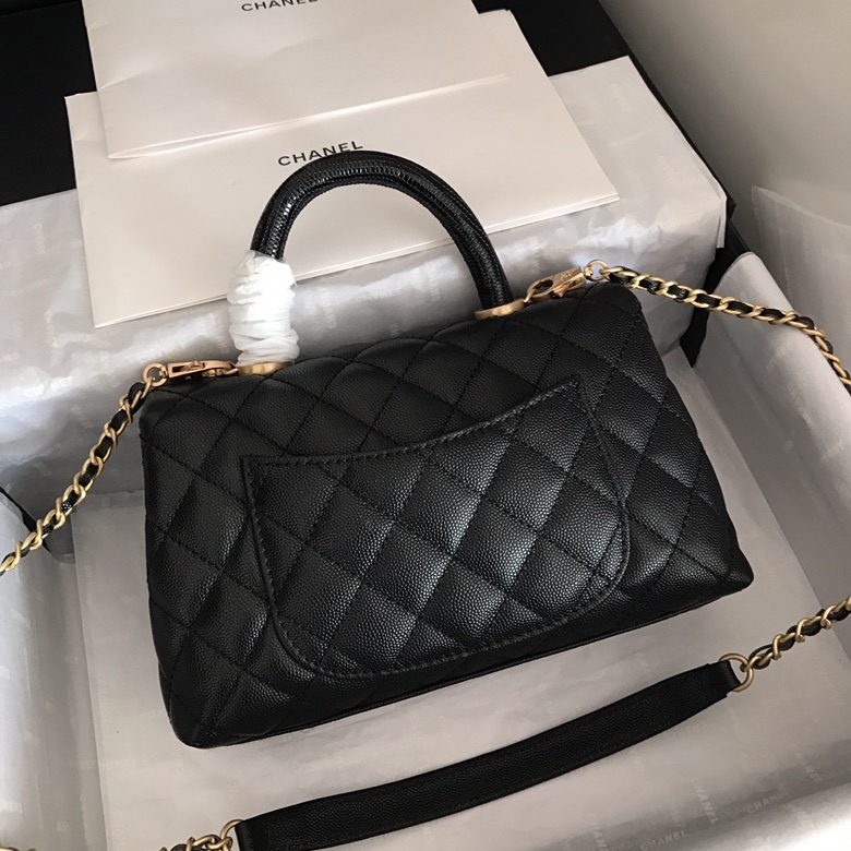 A92990, Small Flap Bag with Top Handle, CHANEL Handbags, Caviar, Grained Calfskin, Lizard & Gold-Tone Metal