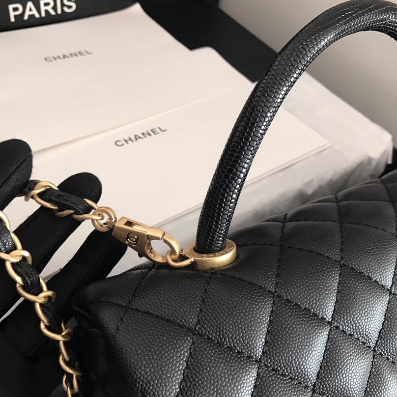 A92991, Flap Bag with Top Handle, CHANEL Handbags, Caviar, Grained Calfskin, Lizard & Gold-Tone Metal