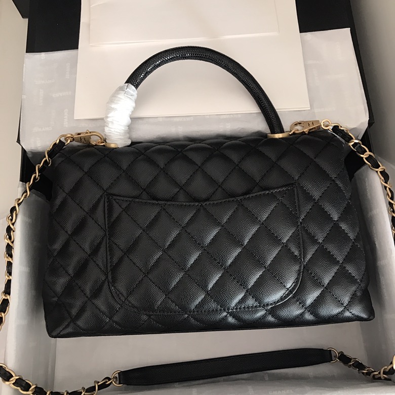 A92991, Flap Bag with Top Handle, CHANEL Handbags, Caviar, Grained Calfskin, Lizard & Gold-Tone Metal