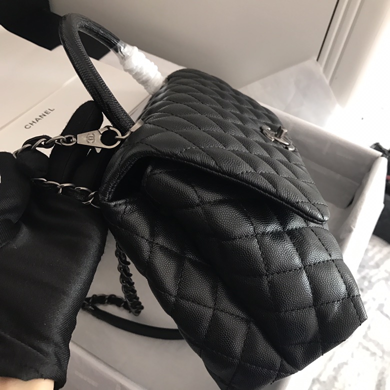 A92991, Flap Bag with Top Handle, CHANEL Handbags, Caviar, Grained Calfskin, Lizard & Silver-Tone Metal