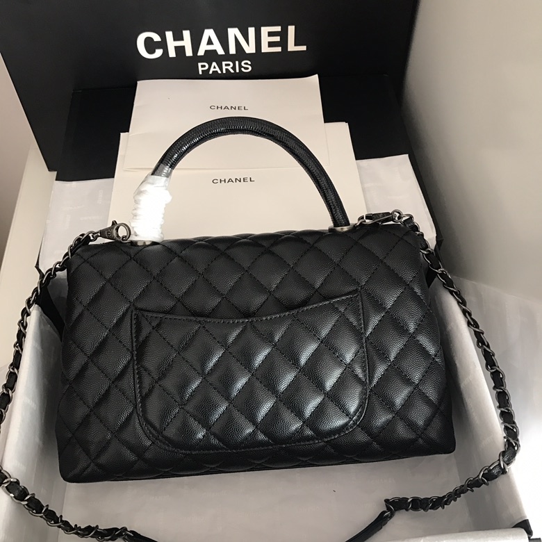 A92991, Flap Bag with Top Handle, CHANEL Handbags, Caviar, Grained Calfskin, Lizard & Silver-Tone Metal