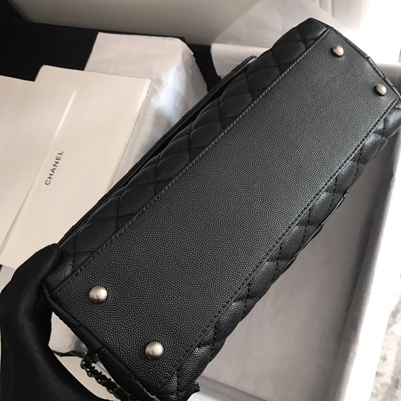 A92991, Flap Bag with Top Handle, CHANEL Handbags, Caviar, Grained Calfskin, Lizard & Silver-Tone Metal