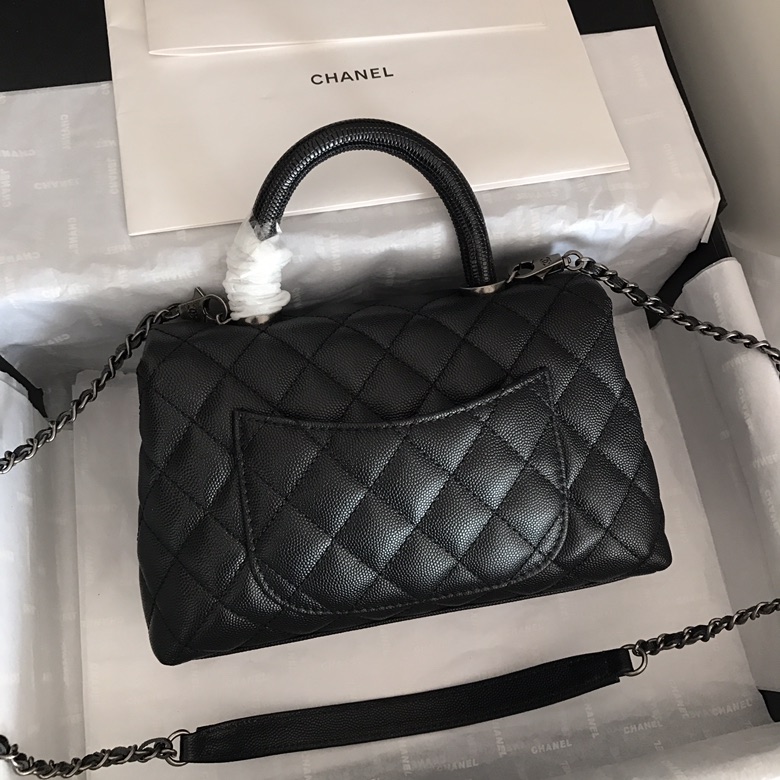 A92990, Small Flap Bag with Top Handle, CHANEL Handbags, Caviar, Grained Calfskin, Lizard & Silver-Tone Metal