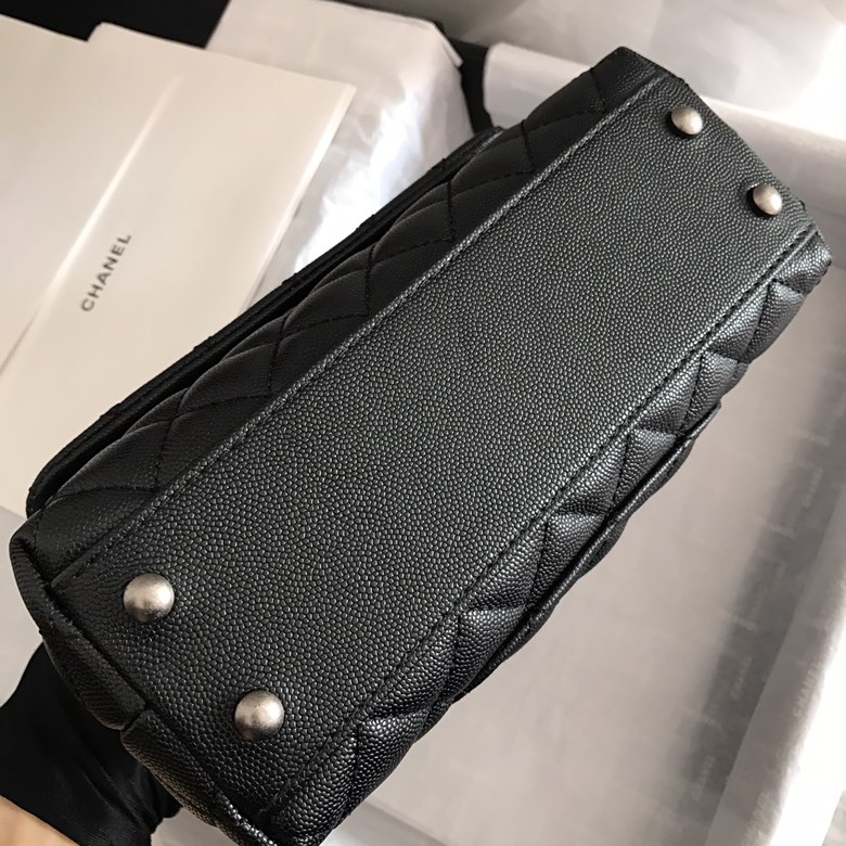 A92990, Small Flap Bag with Top Handle, CHANEL Handbags, Caviar, Grained Calfskin, Lizard & Silver-Tone Metal