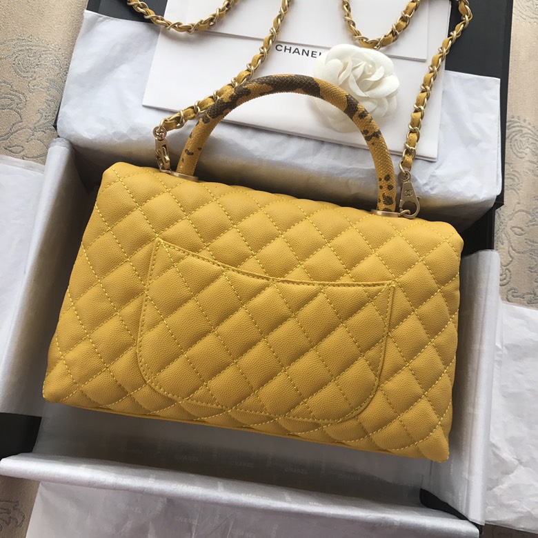 A92991, Flap Bag with Top Handle, CHANEL Handbags, Caviar, Grained Calfskin, Lizard & Gold-Tone Metal