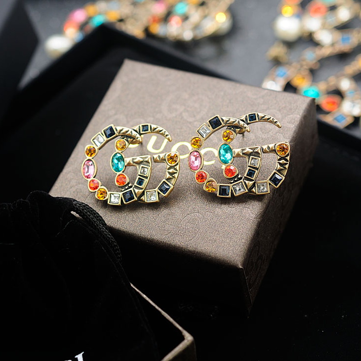 Crystal Double G earrings, Earrings, GUCCI JEWELRY, size 3.5 x 2.5 cm