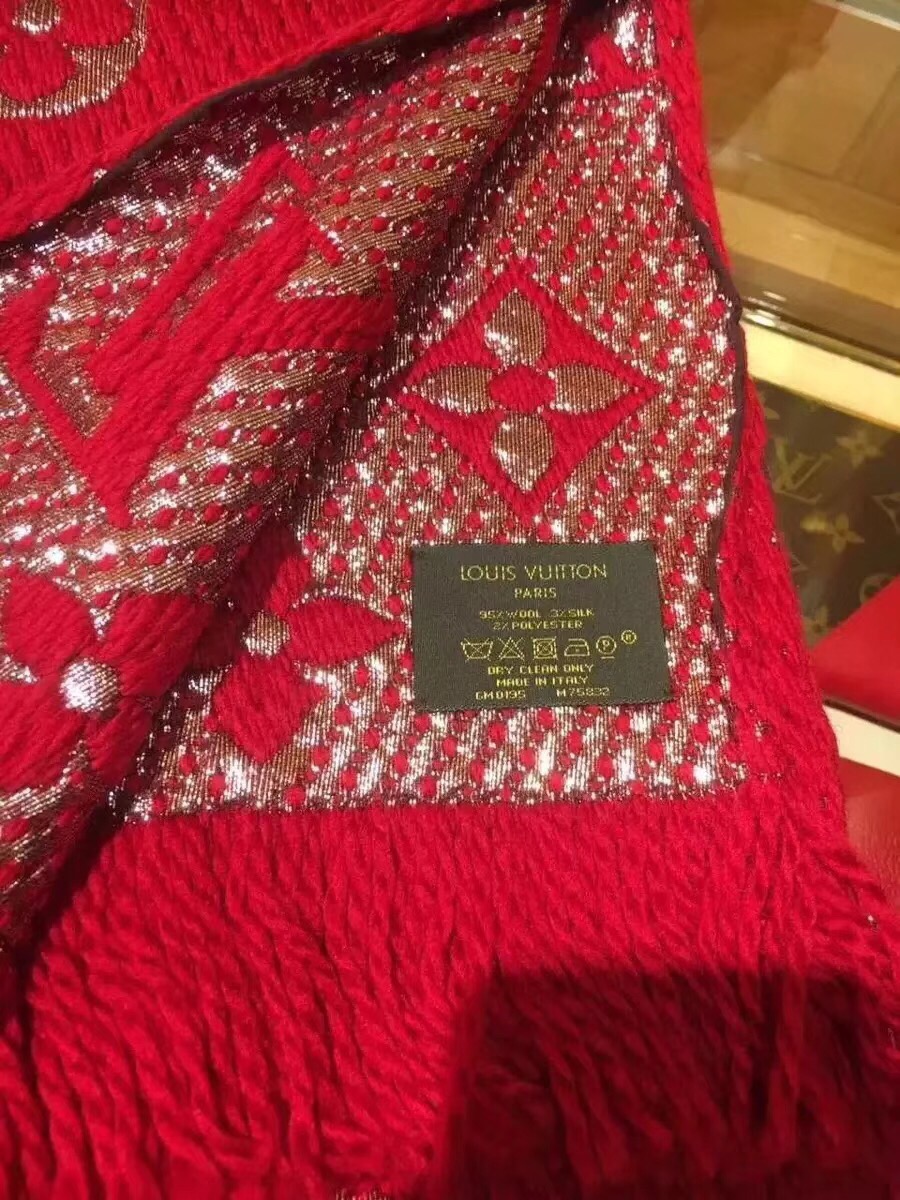 LOGOMANIA SHINE(GOLD COLOR) SCARF, LOUIS VUITTON LV SCARF, 68.9 x 11.8 inches, 94% wool, 6% silk
