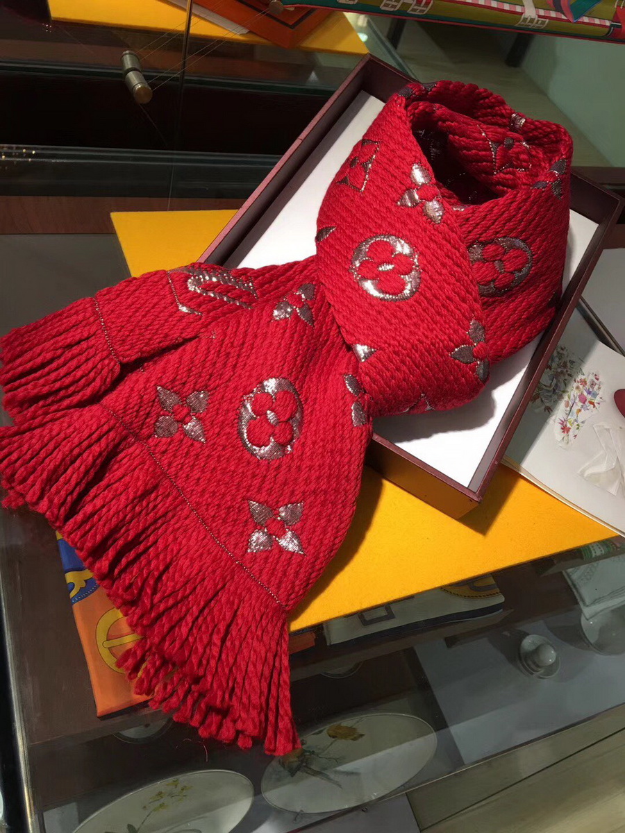 LOGOMANIA SHINE(SILVER COLOR) SCARF, LOUIS VUITTON LV SCARF, 68.9 x 11.8 inches, 94% wool, 6% silk