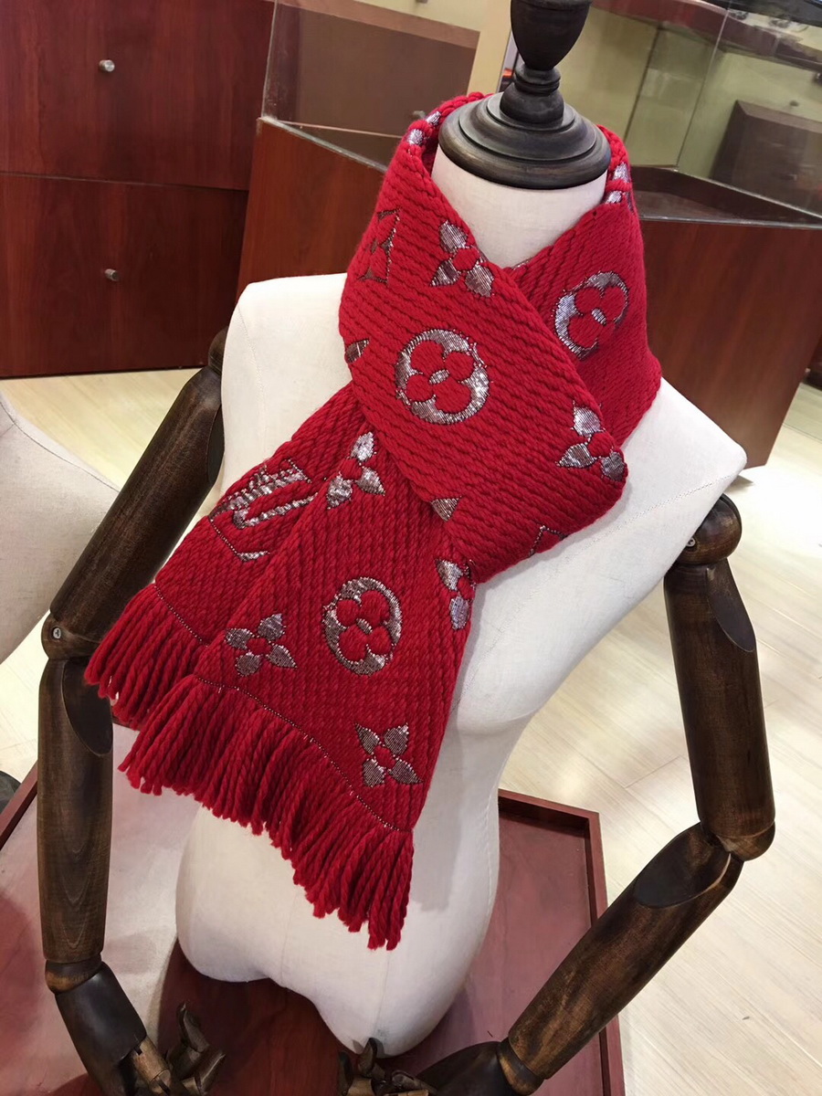 LOGOMANIA SHINE(SILVER COLOR) SCARF, LOUIS VUITTON LV SCARF, 68.9 x 11.8 inches, 94% wool, 6% silk