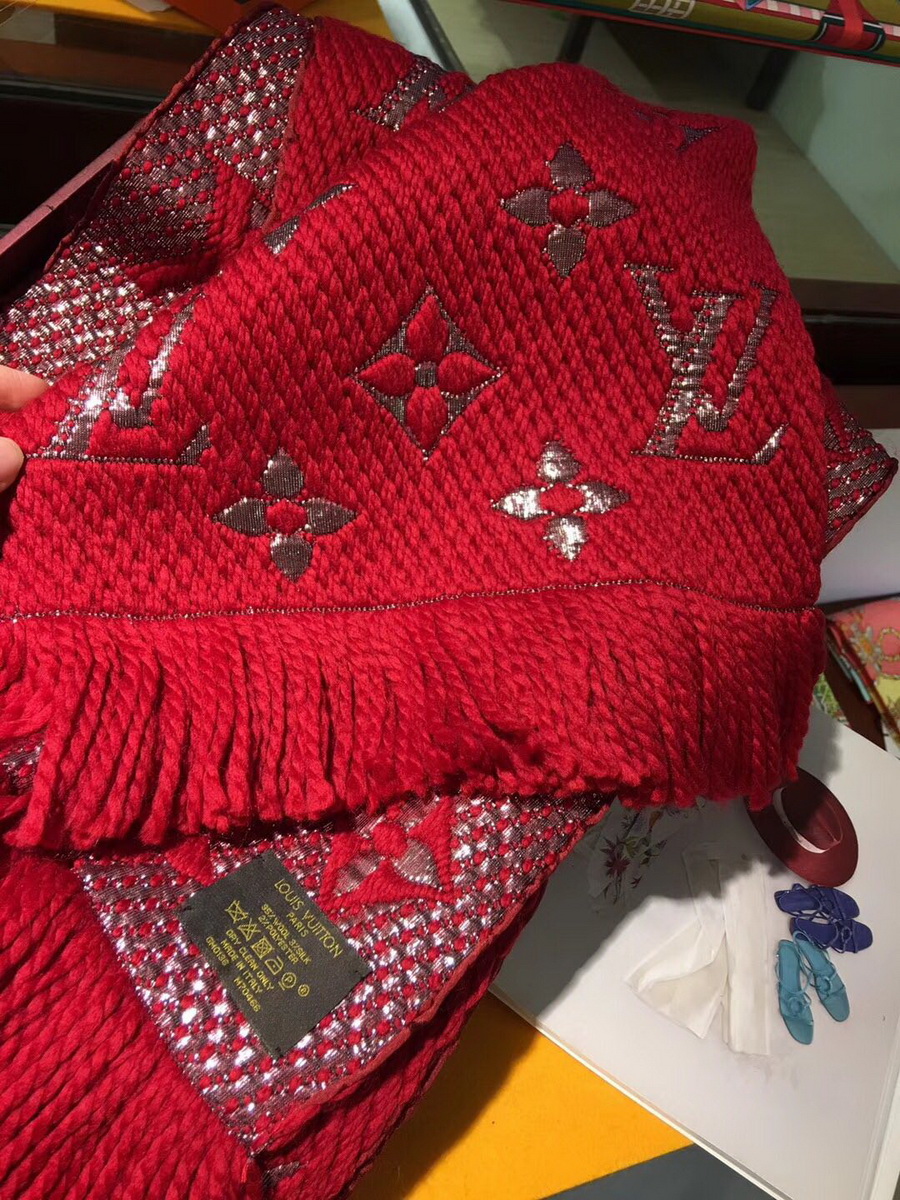 LOGOMANIA SHINE(SILVER COLOR) SCARF, LOUIS VUITTON LV SCARF, 68.9 x 11.8 inches, 94% wool, 6% silk