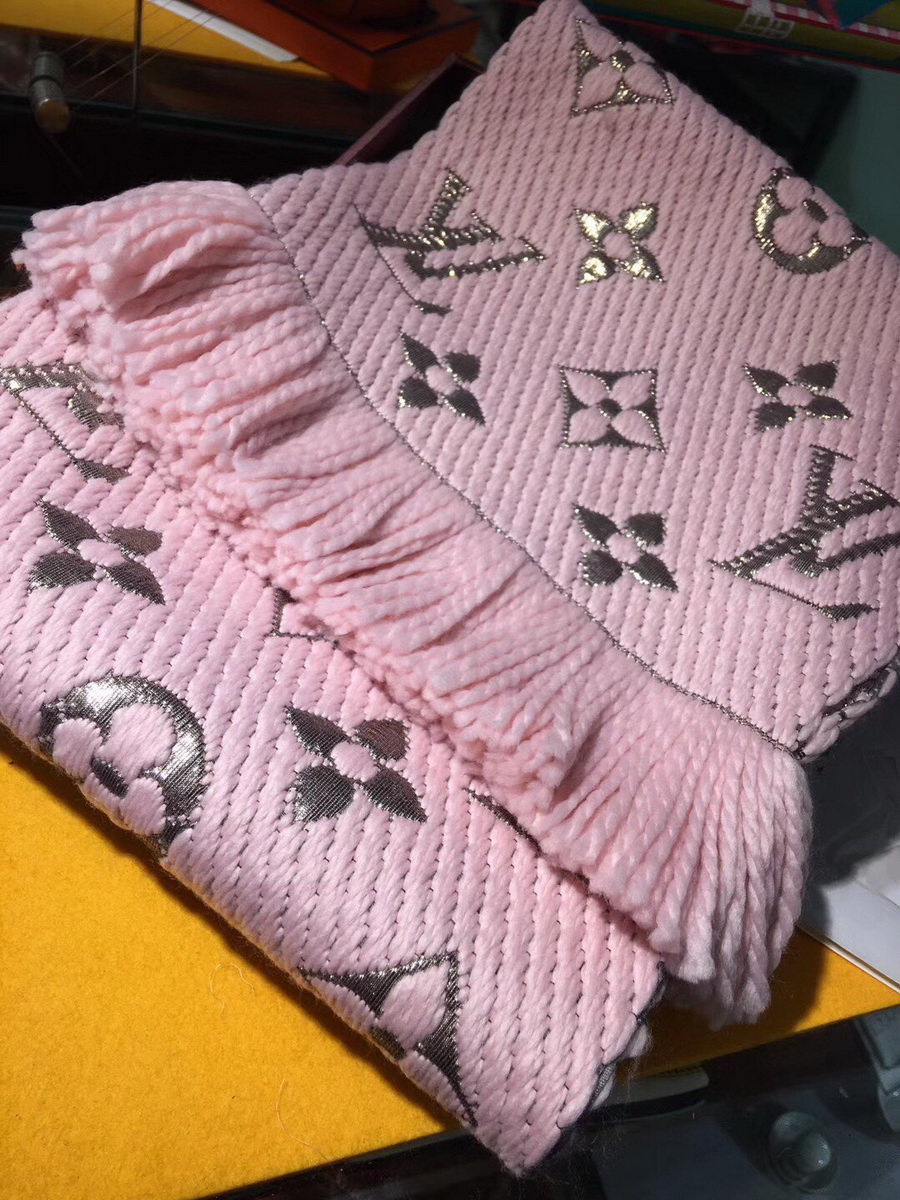 LOGOMANIA SHINE(GOLD COLOR) SCARF, LOUIS VUITTON LV SCARF, 68.9 x 11.8 inches, 94% wool, 6% silk