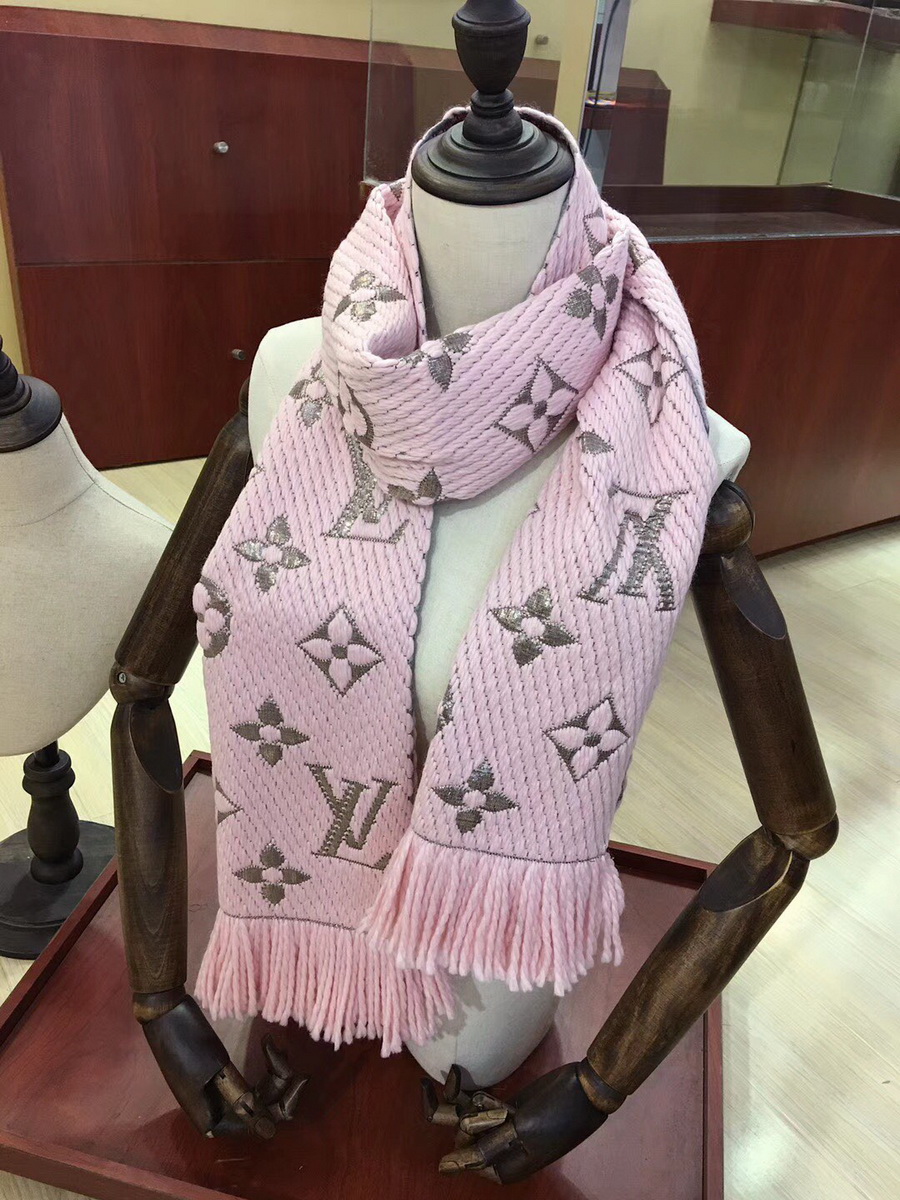 LOGOMANIA SHINE(GOLD COLOR) SCARF, LOUIS VUITTON LV SCARF, 68.9 x 11.8 inches, 94% wool, 6% silk