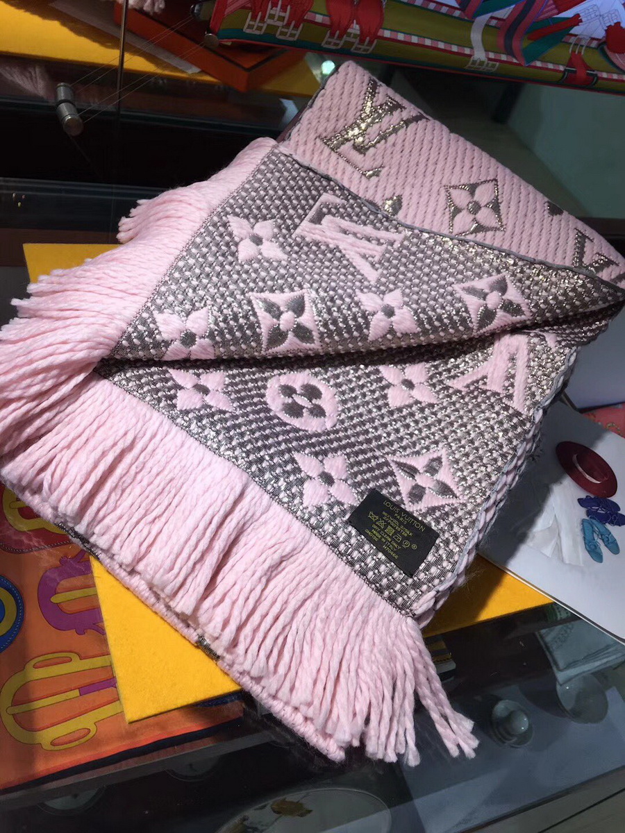 LOGOMANIA SHINE(GOLD COLOR) SCARF, LOUIS VUITTON LV SCARF, 68.9 x 11.8 inches, 94% wool, 6% silk