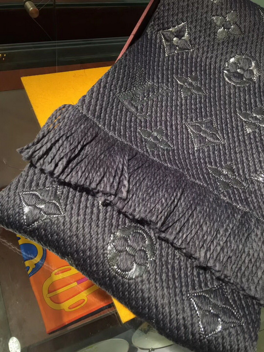 LOGOMANIA SHINE(SILVER COLOR) SCARF, LOUIS VUITTON LV SCARF, 68.9 x 11.8 inches, 94% wool, 6% silk