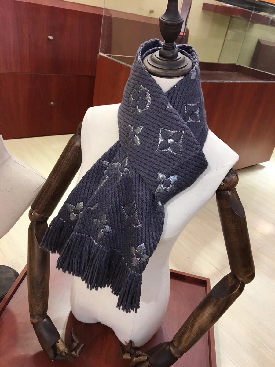 LOGOMANIA SHINE(SILVER COLOR) SCARF, LOUIS VUITTON LV SCARF, 68.9 x 11.8 inches, 94% wool, 6% silk
