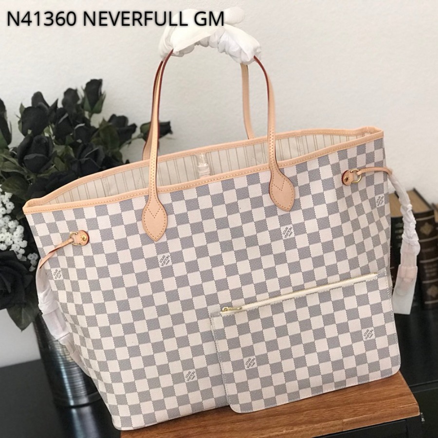 Louis Vuitton LV Handbags, NEVERFULL GM N41360, Damier Azur Canvas, 15.7 x 13.0 x 7.9 inches, Original Quality