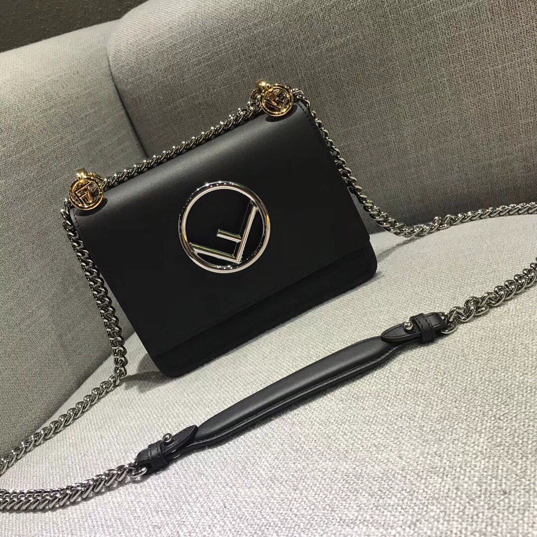 KAN I F SMALL, Black leather bag, Fendi Shoulder Bag