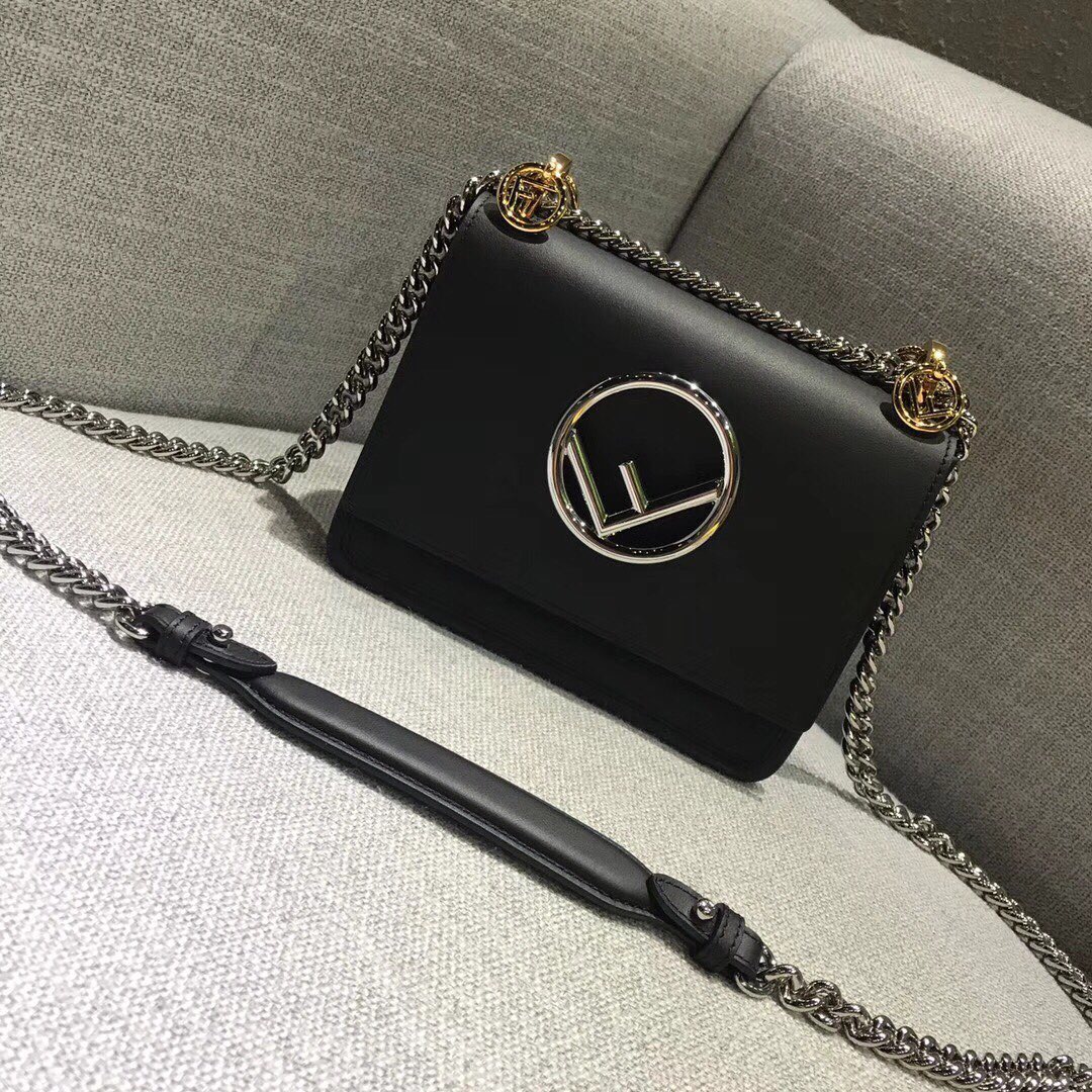 KAN I F SMALL, Black leather bag, Fendi Shoulder Bag