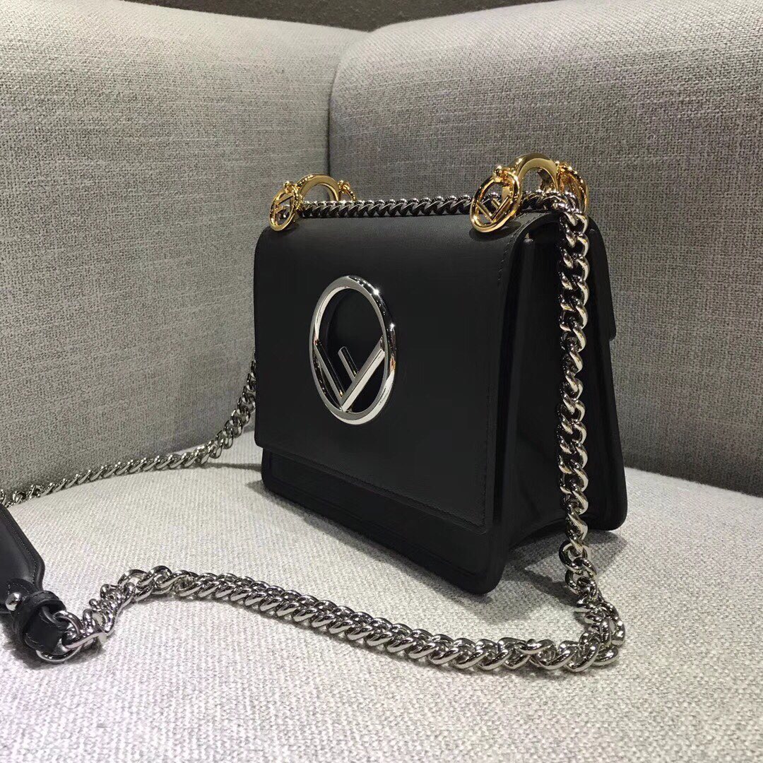 KAN I F SMALL, Black leather bag, Fendi Shoulder Bag