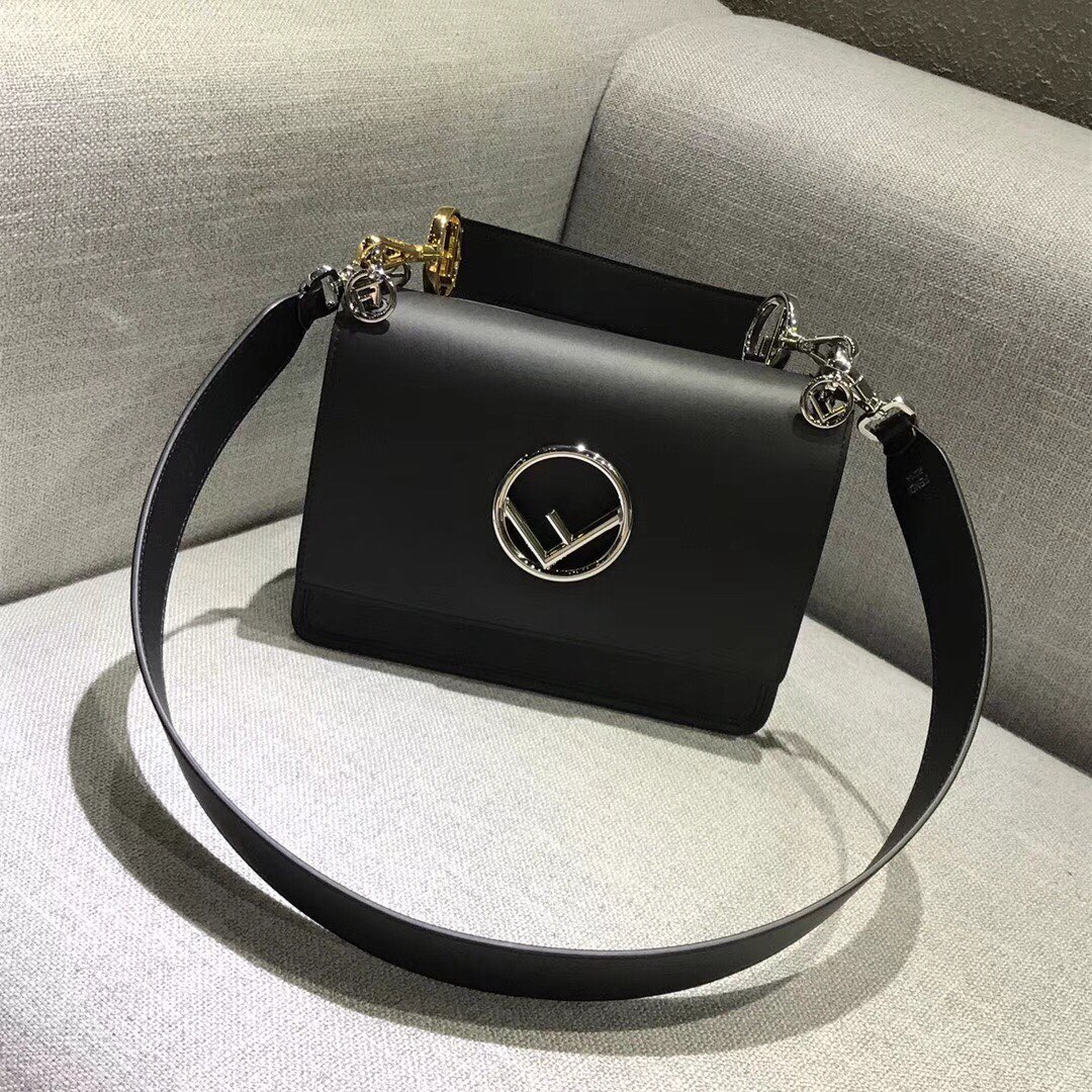 KAN I LOGO, Black leather bag, Fendi Shoulder Bag