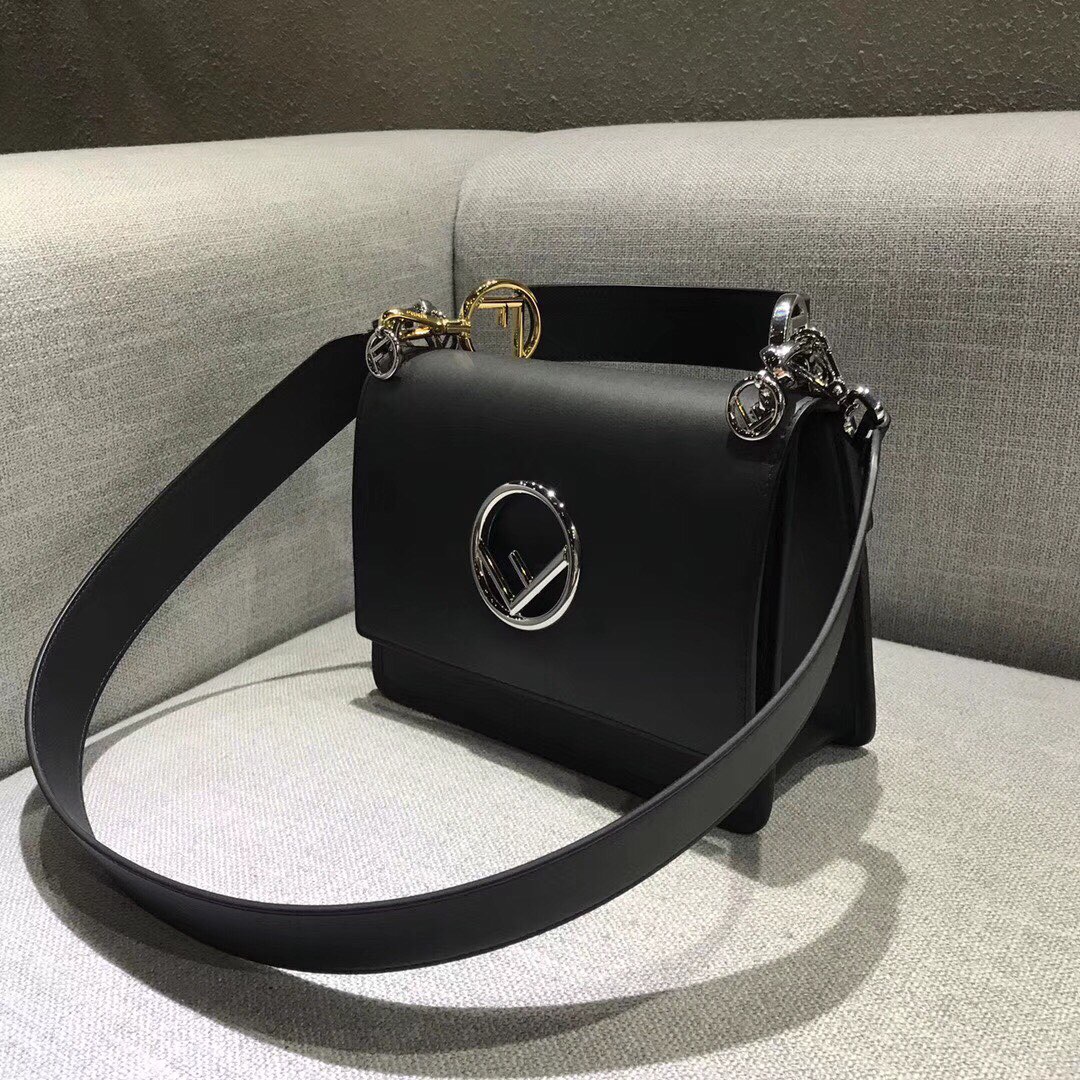 KAN I LOGO, Black leather bag, Fendi Shoulder Bag
