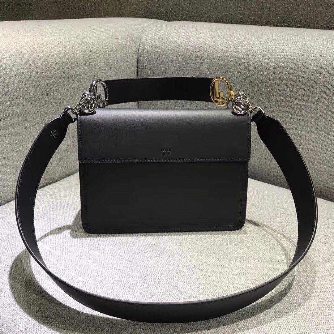 KAN I LOGO, Black leather bag, Fendi Shoulder Bag