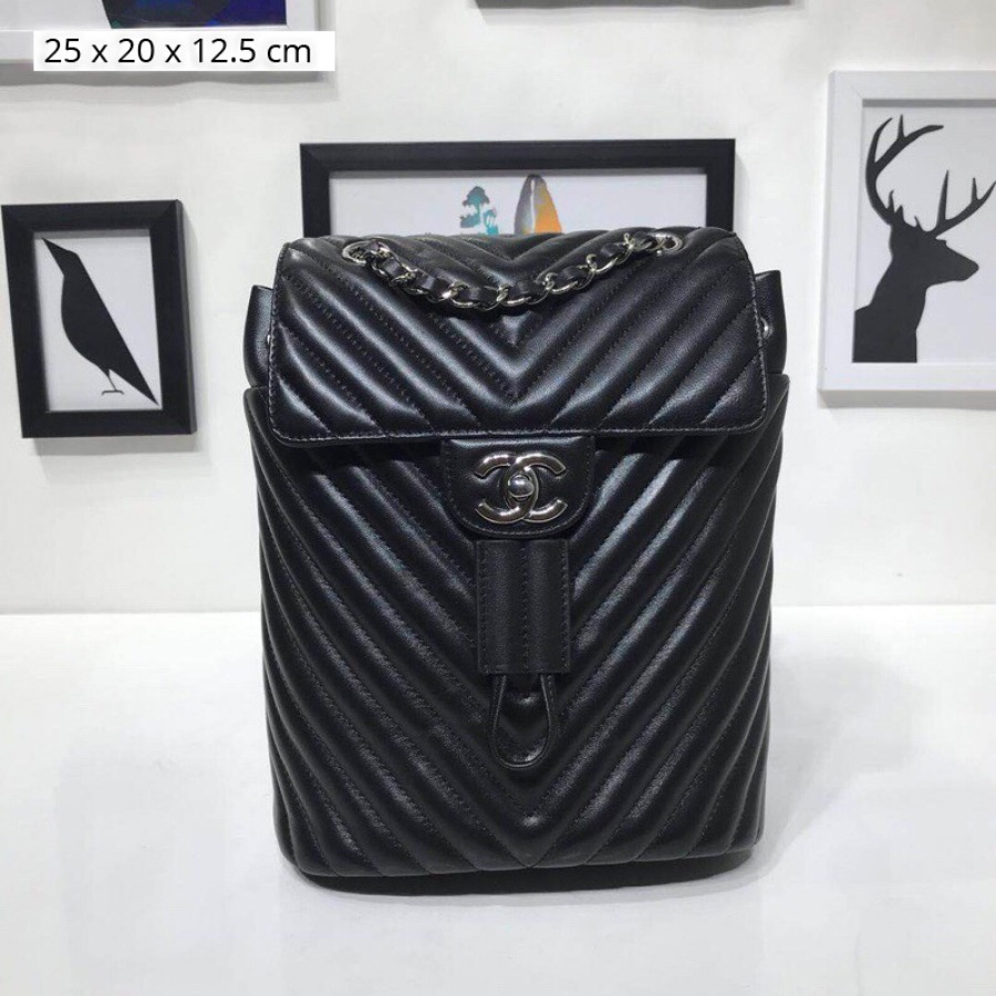Chanel Backpack, Lambskin, Silver-Tone Metal