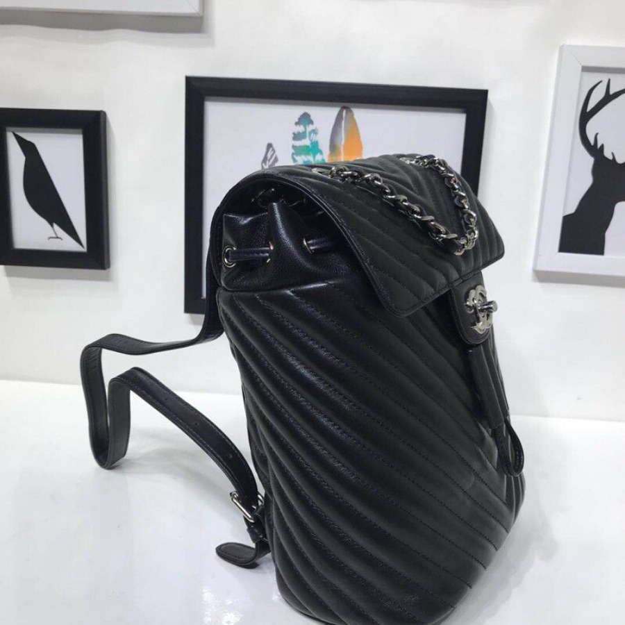 Chanel Backpack, Lambskin, Silver-Tone Metal