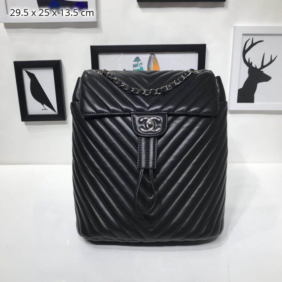 Chanel Backpack, Lambskin, Silver-Tone Metal
