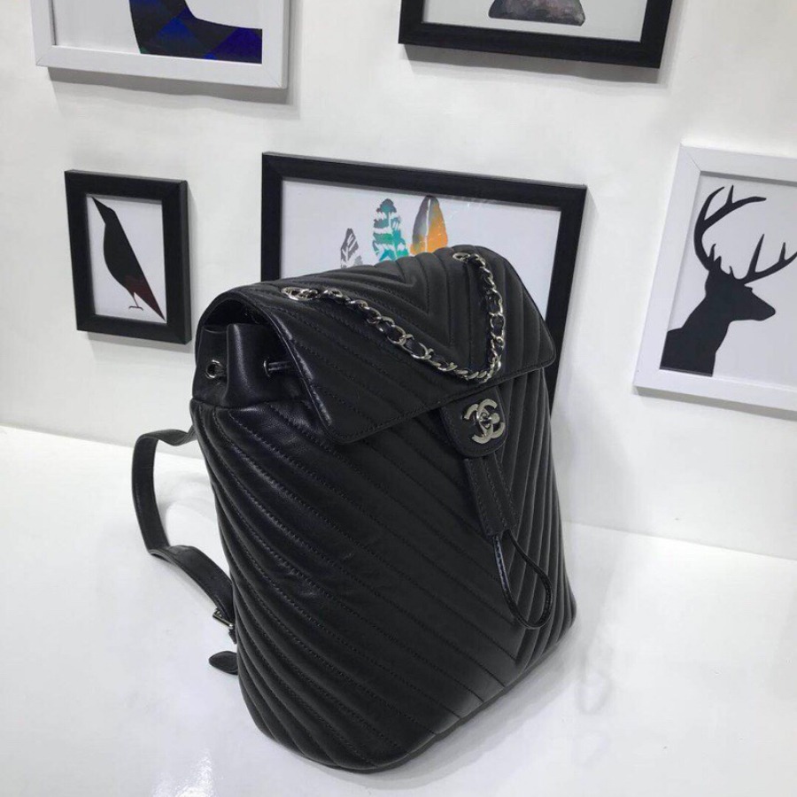 Chanel Backpack, Lambskin, Silver-Tone Metal