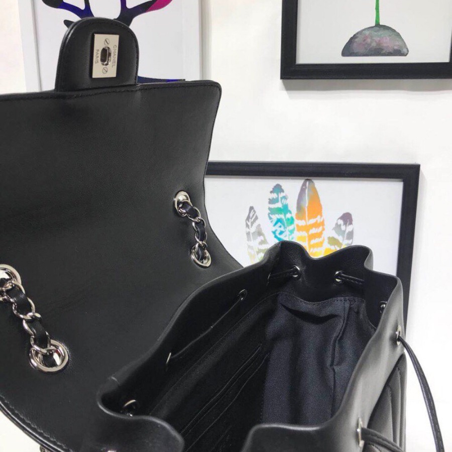 Chanel Backpack, Lambskin, Silver-Tone Metal