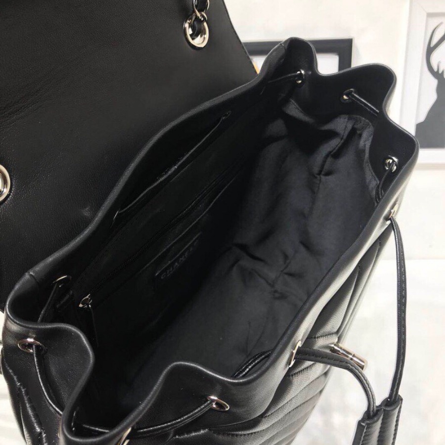 Chanel Backpack, Lambskin, Silver-Tone Metal