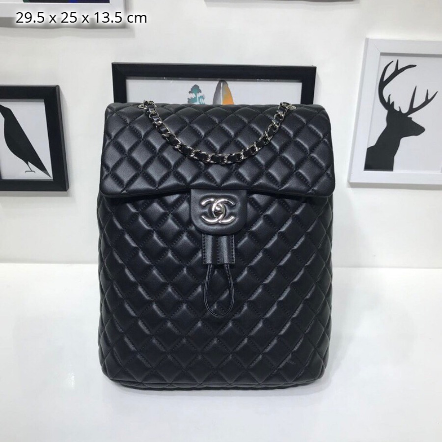 Chanel Backpack, Lambskin, Silver-Tone Metal