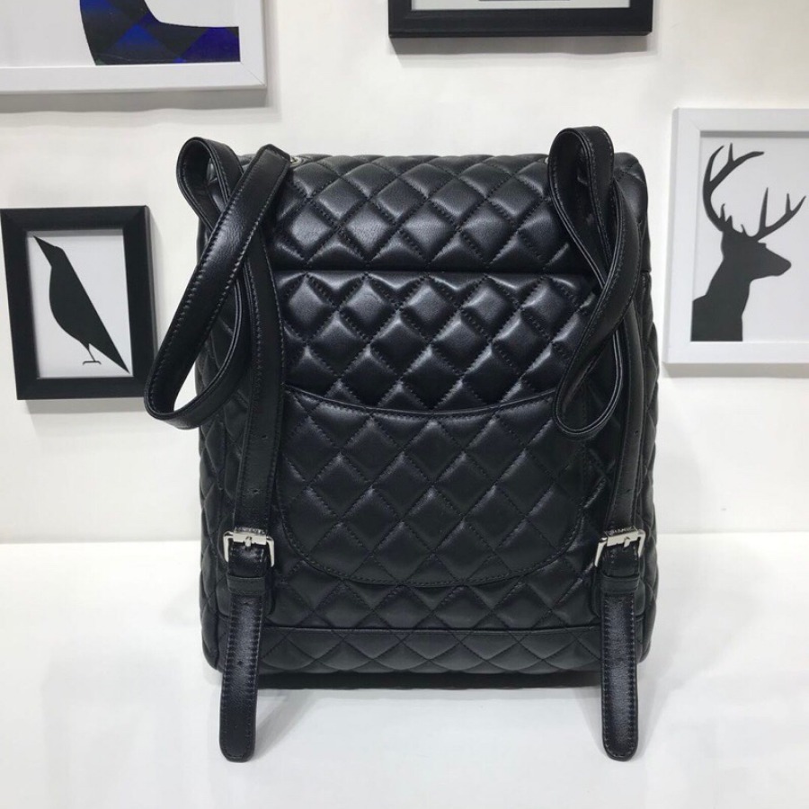 Chanel Backpack, Lambskin, Silver-Tone Metal