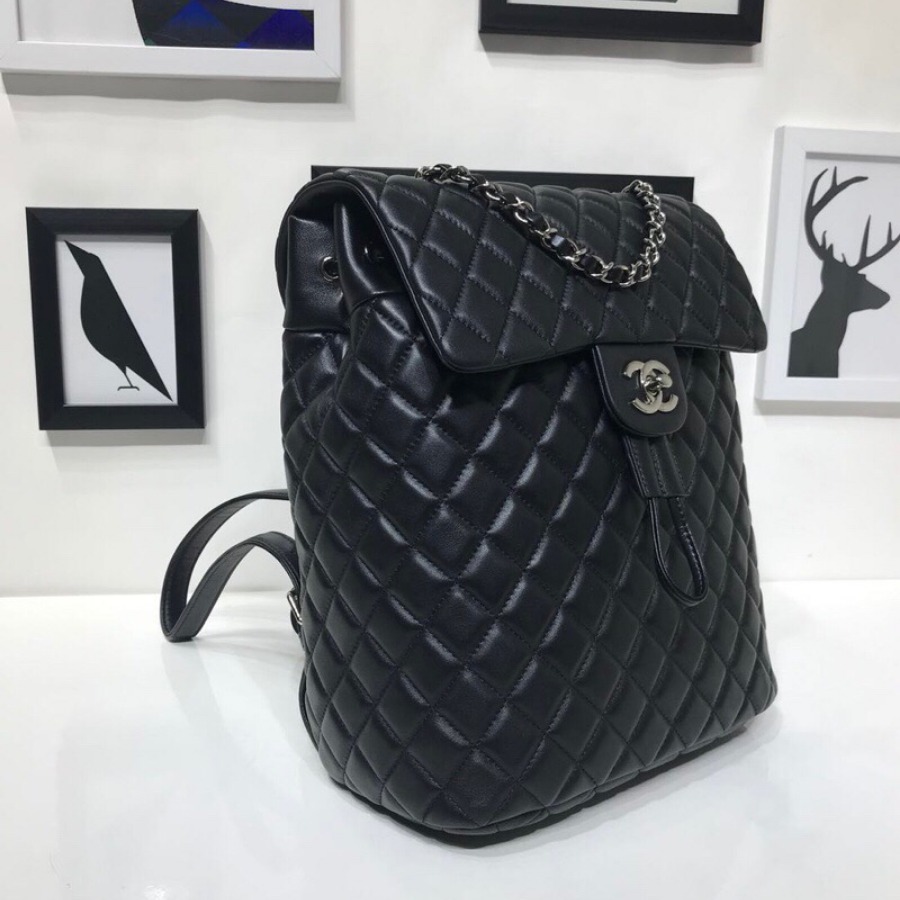 Chanel Backpack, Lambskin, Silver-Tone Metal
