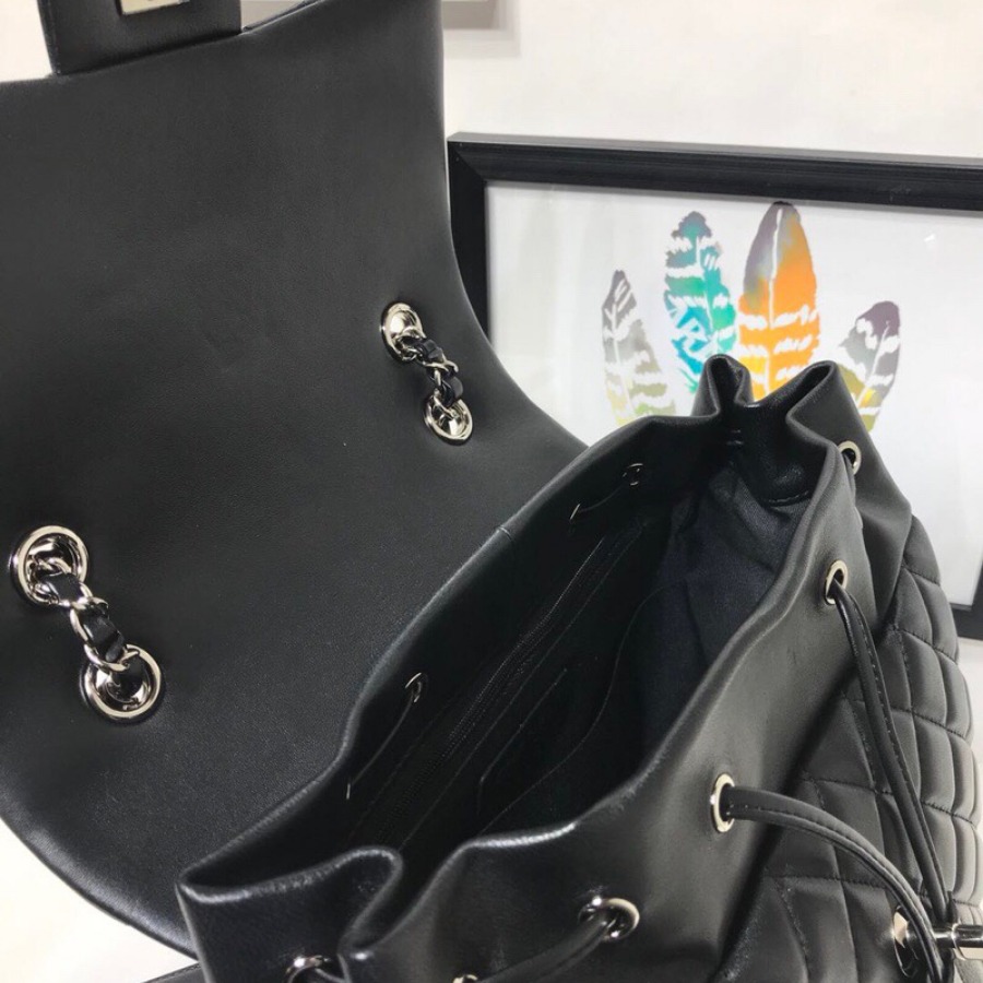 Chanel Backpack, Lambskin, Silver-Tone Metal