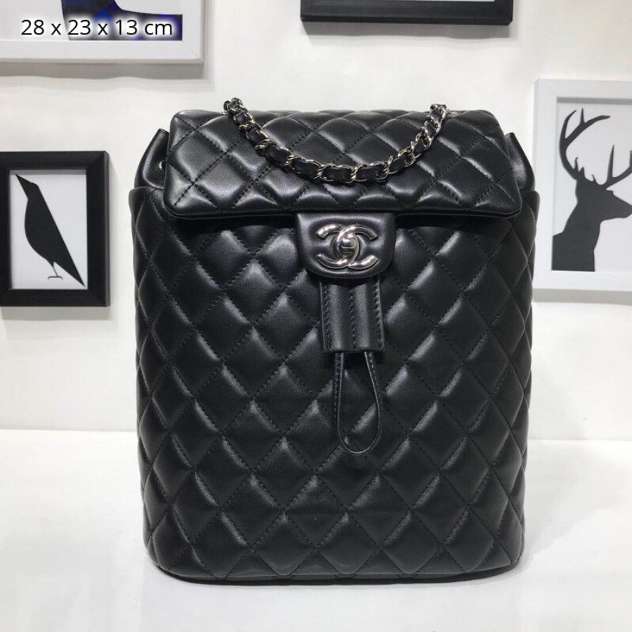 Chanel Backpack, Lambskin, Silver-Tone Metal