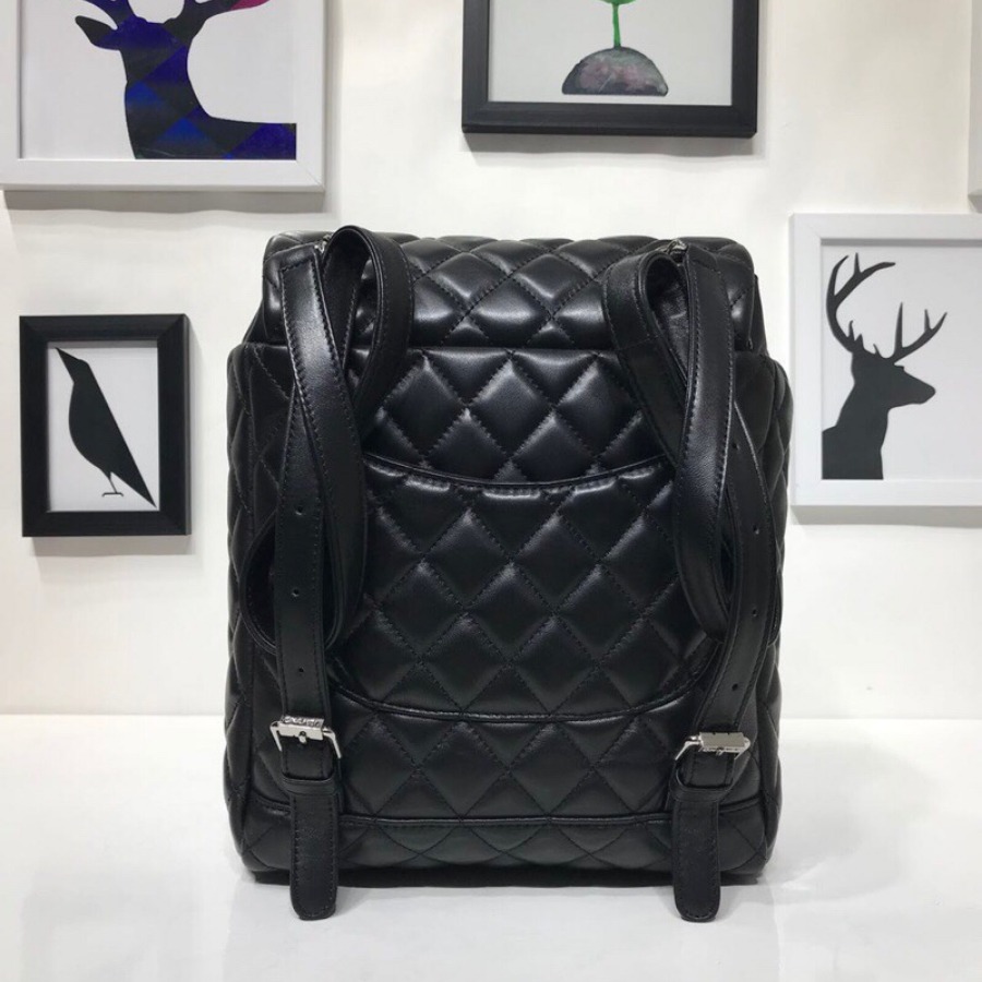 Chanel Backpack, Lambskin, Silver-Tone Metal