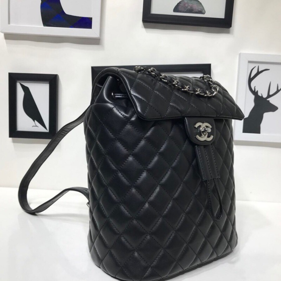 Chanel Backpack, Lambskin, Silver-Tone Metal
