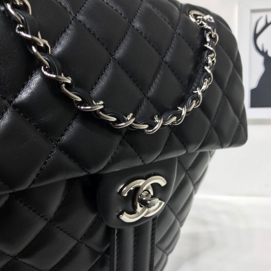 Chanel Backpack, Lambskin, Silver-Tone Metal