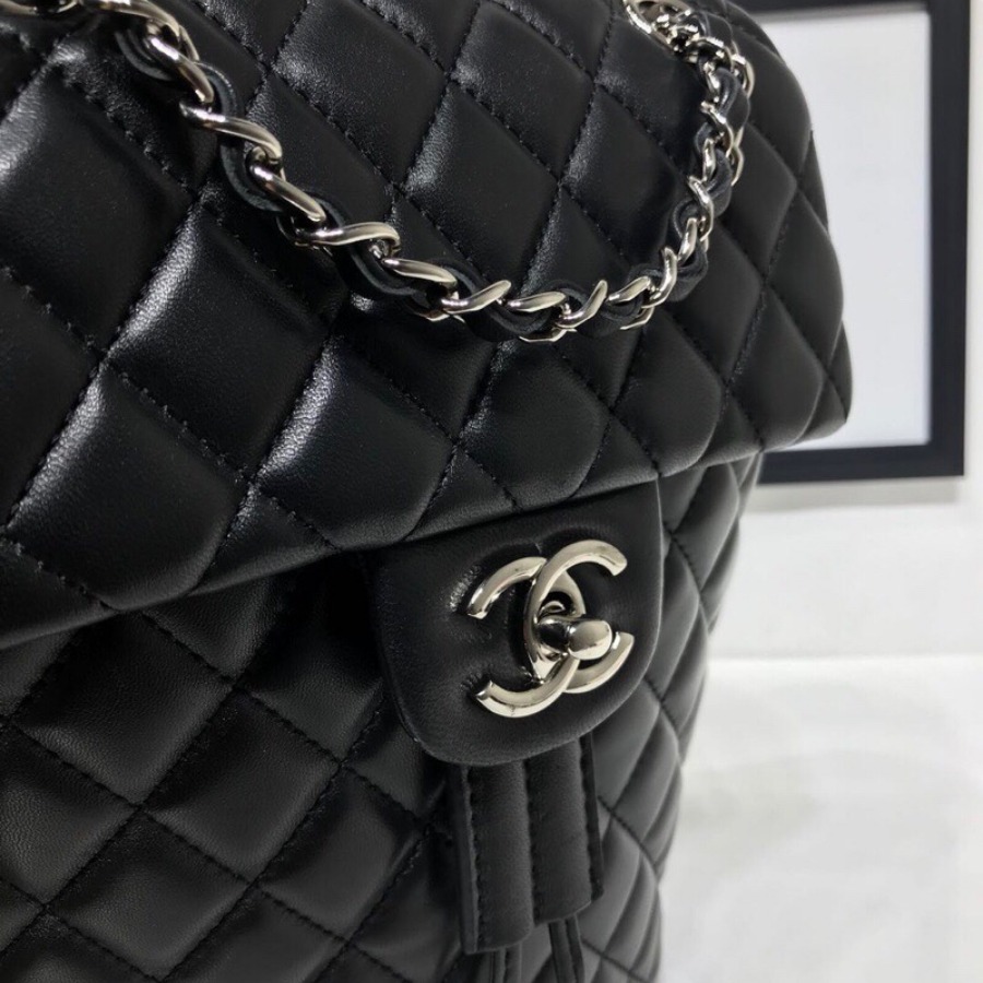Chanel Backpack, Lambskin, Silver-Tone Metal
