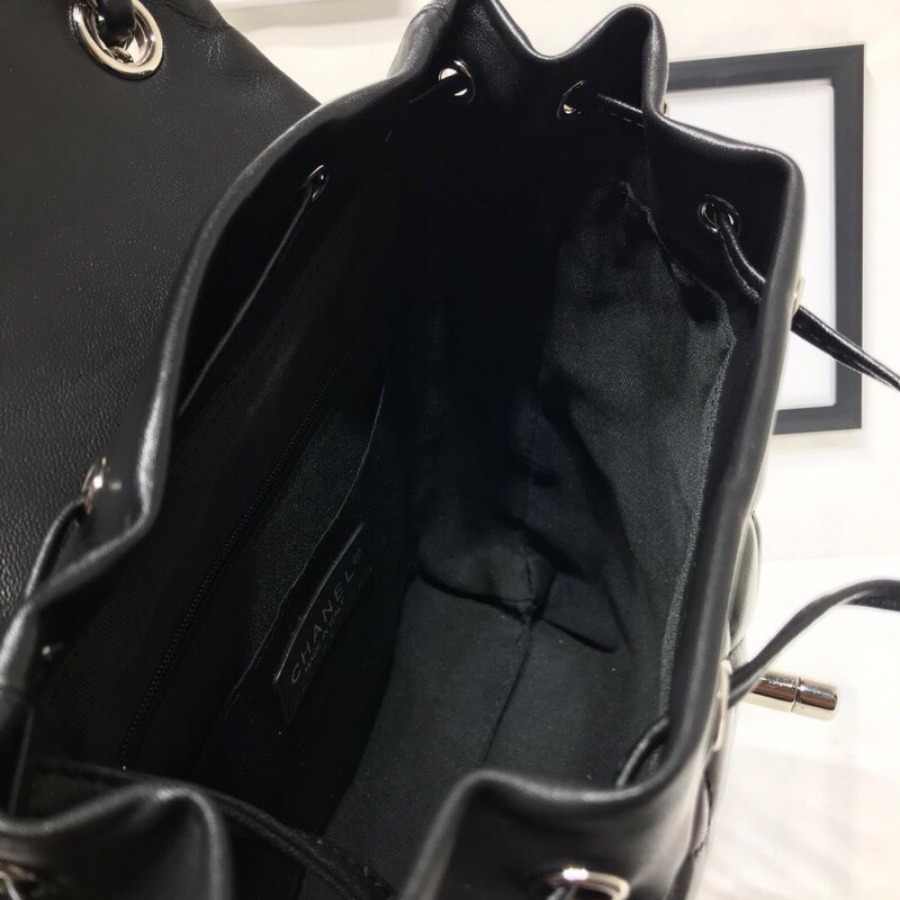 Chanel Backpack, Lambskin, Silver-Tone Metal